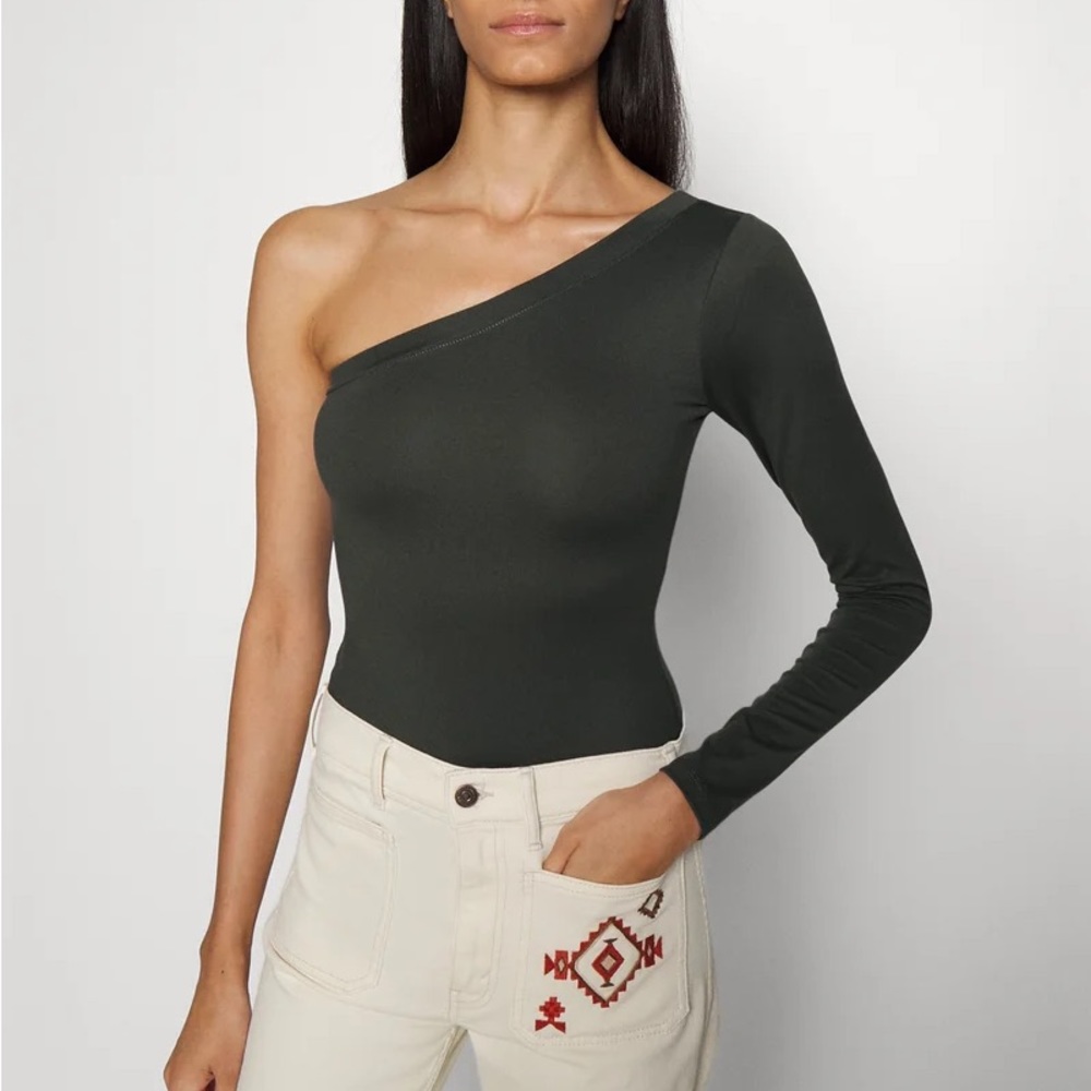 Polo Ralph Lauren Gray One Shoulder Body Suit